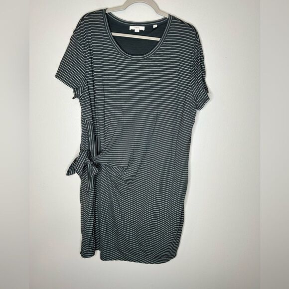 VINCE Classic stripe Side Tie T Shirt Dress - Picture 3 of 5